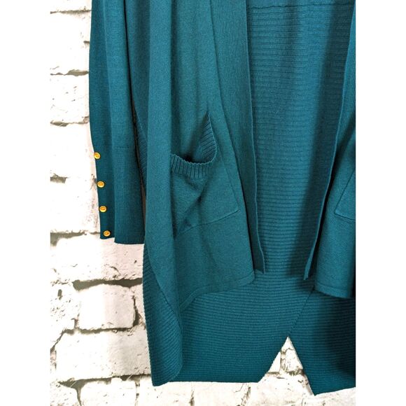 LANE BRYANT Open-Front Longline Fine Knit Cardigan Forest Green Christmas 14/16 - Picture 2 of 7